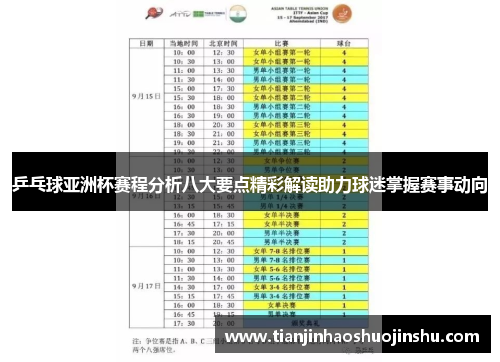 乒乓球亚洲杯赛程分析八大要点精彩解读助力球迷掌握赛事动向